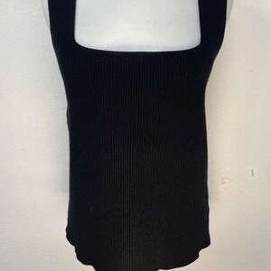 The Commons Black Ribbed Square Neck Tank Top Knit‎ Blouse Size L